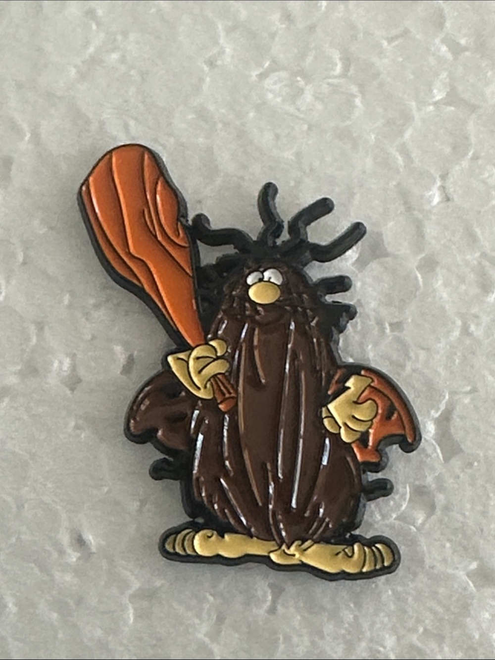 Cartoon Captain Caveman Enamel Pin — Brown & Orange